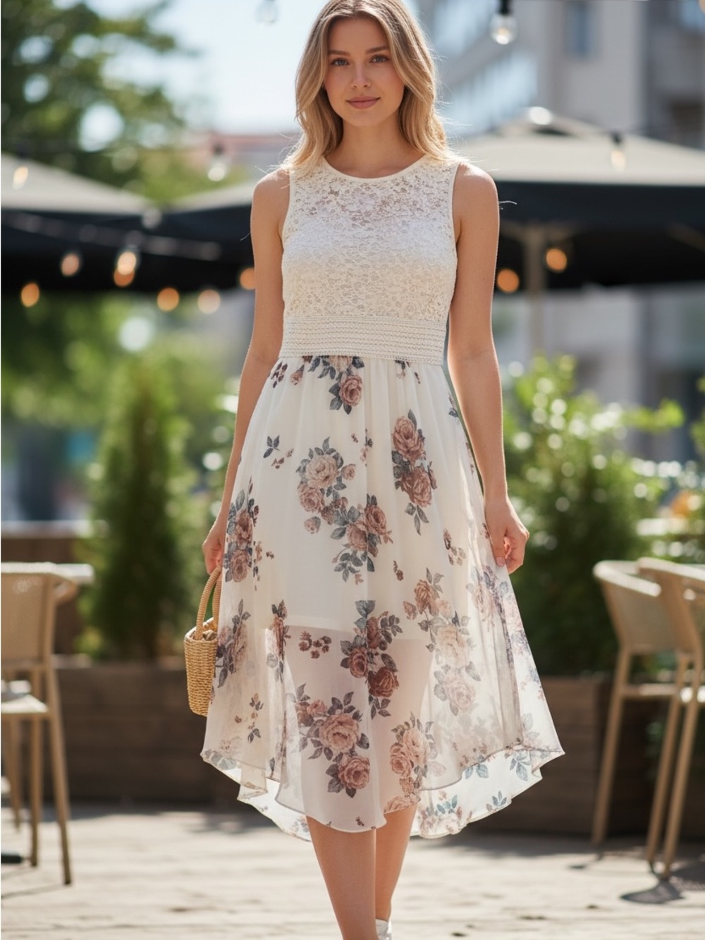 Rue21 Cream Floral Lace High-Low Midi Dress